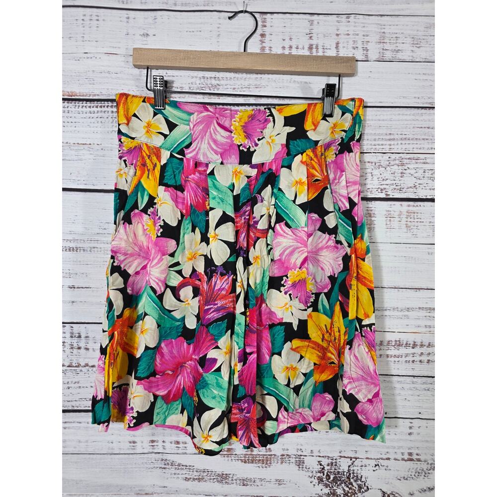 VTG Stringbean made in USA Women's Tropical Floral Hibiscus Pleated shorts 80s M